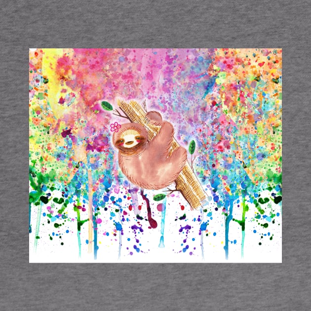 Girly Sloth Watercolor Rainbow Paint Drip by saradaboru